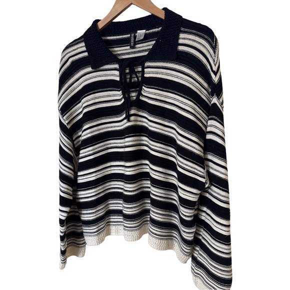 H&M Black and White Striped Women's Sweater Size XL - Picture 2 of 9